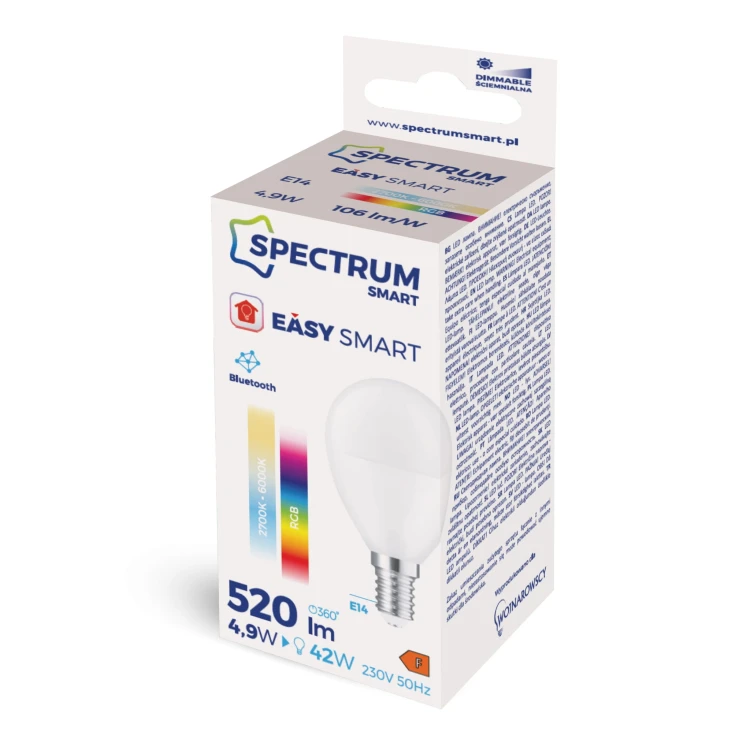 Żarówka LED Kulka 4,9W E-14 E14 230V RGBW+CCT+DIM BTM SMART Easy Smart WOJ+14630 SPECTRUM LED