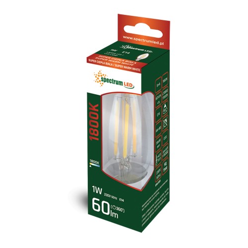 Żarówka LED świecowa świeczka E-14 E14 230V 1W COG 1800K CLEAR WOJ+14648 SPECTRUM LED
