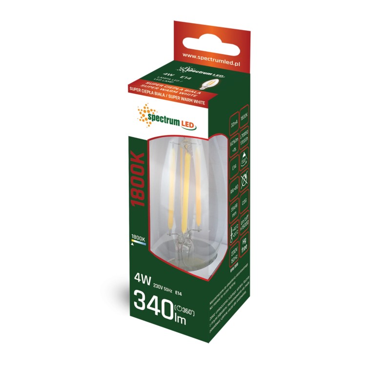 Żarówka LED świecowa świeczka E-14 E14 230V 4W COG 1800K CLEAR WOJ+14649 SPECTRUM LED