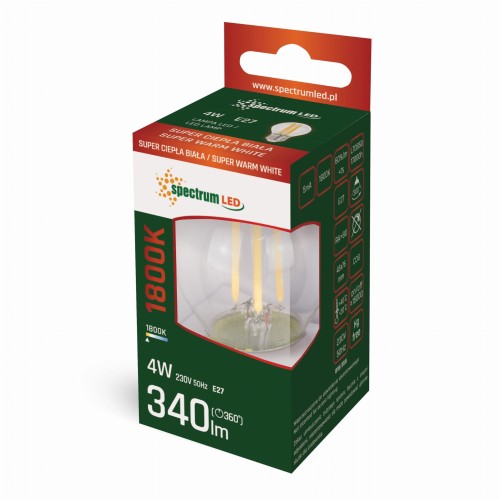 Żarówka LED kulka E-27 E27 230V 4W COG 1800K CLEAR WOJ+14652 SPECTRUM LED