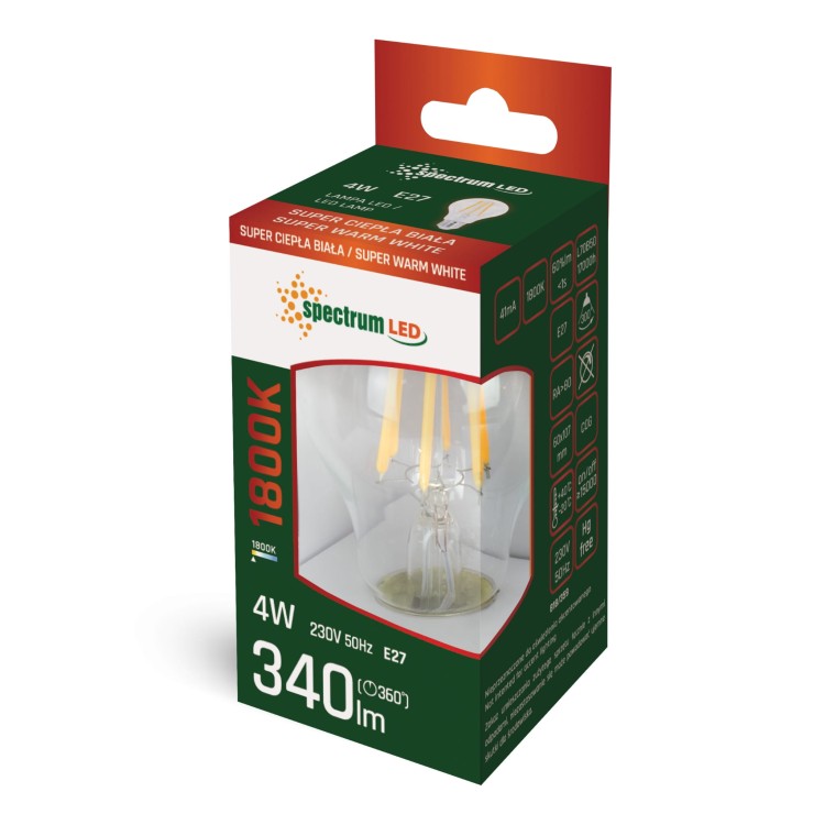 Żarówka LED GLS E-27 E27 230V 4W COG 1800K CLEAR WOJ+14654 SPECTRUM LED