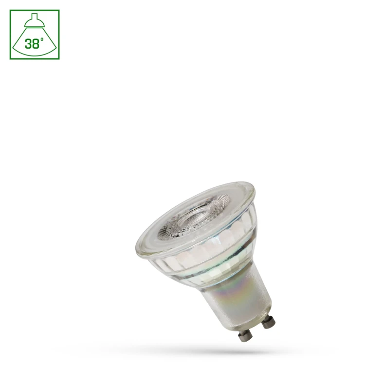Żarówka LED GU10 230V 5,5W SMD 38st WW z soczewką szklana DIMMABLE WOJ+14696 SPECTRUM LED