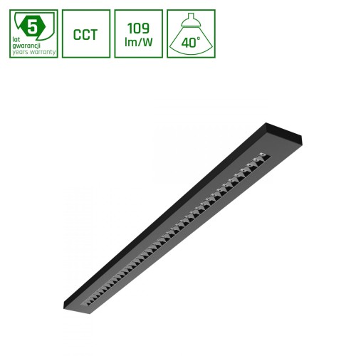 Lampa Oprawa sufitowa biurowa WLD PLANK 20W/30W/40W CCT 230V 40° IP20 1195X100X25 WLD+20010 WOJNAROWSKI Lighting Czarny Czarna natynkowa lub zwieszana