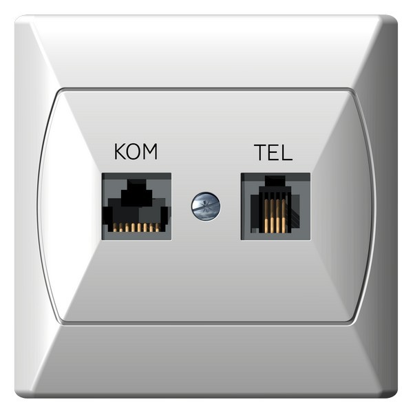 Gniazdo komputerowo-telefoniczne RJ 45 kat. 5e, (8-stykowe) + RJ 11 (4-stykowe) GPKT-A/F/00 Akcent OSPEL biały białe biała