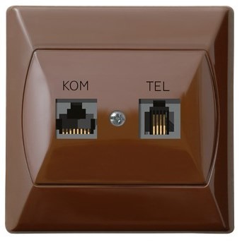 Gniazdo komputerowo-telefoniczne RJ 45 kat. 5e, (8-stykowe) + RJ 11 (4-stykowe) GPKT-A/F/24 Akcent OSPEL brązowy brązowe