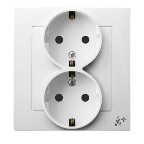 Gniazdo podwójne z uziemieniem schuko kompletne z ramką, produkt zawiera nanocząsteczki srebra GP-2GAS/00 As antybakteryjny OSPEL biały białe biała