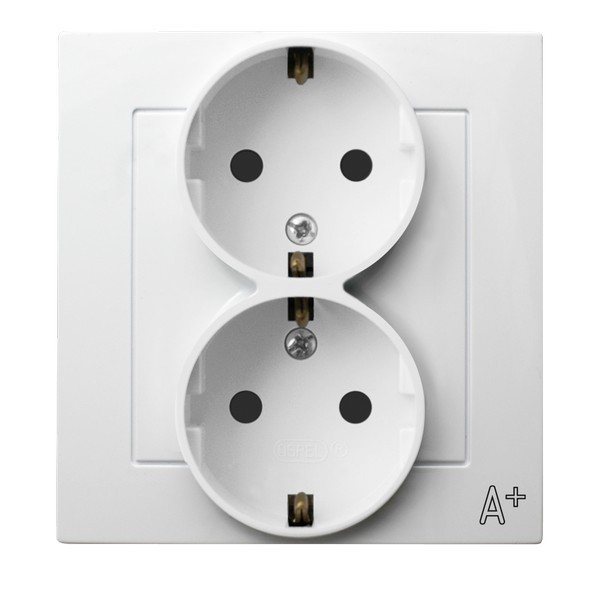 Gniazdo podwójne z uziemieniem schuko kompletne z ramką, produkt zawiera nanocząsteczki srebra GP-2GAS/00 As antybakteryjny OSPEL biały białe biała