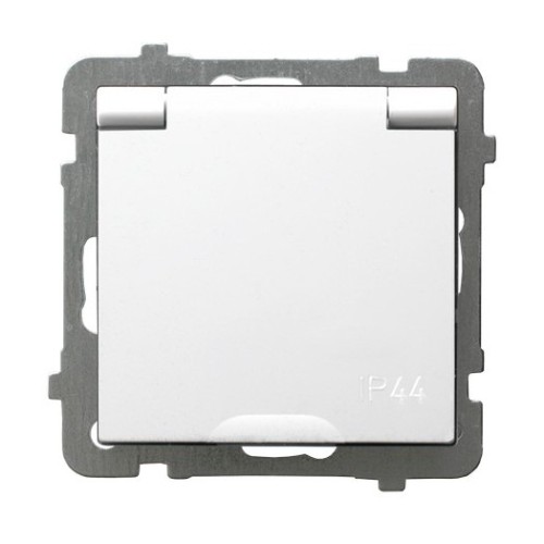 Gniazdo bryzgoszczelne z uziemieniem schuko IP-44  wieczko w kolorze wyrobu, produkt zawiera nanocząsteczki srebra GPH-1GASP/m/00/w As antybakteryjny OSPEL biały białe biała