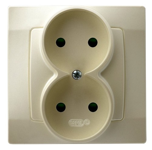 Gniazdo podwójne z przesłonami torów prądowych, kompletne z ramką GP-2SP/42 Karo OSPEL ecru perłowy