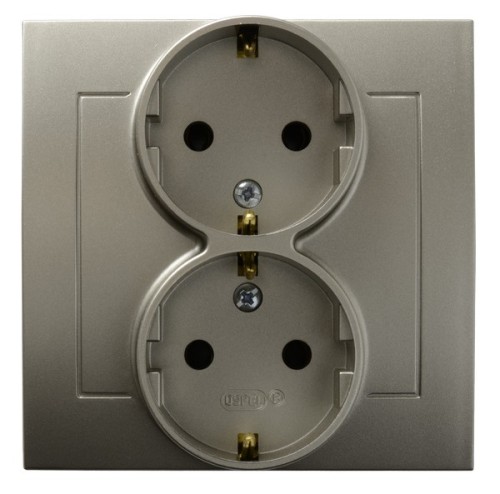 Gniazdo podwójne z uziemieniem schuko GP-2WS/45 Kier OSPEL satyna light
