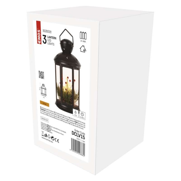 Dekoracja Lampion 1 LED 35cm 3x C WW DCLV15 Emos IP20 0,06W lampa Boże Narodzenie ozdoba świecąca dekoracja na święta świąteczna elektryczna vintage świeczka przenośna ciepły biały ciemny