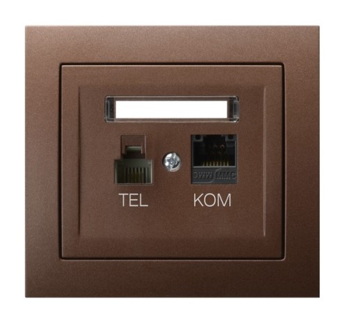 Gniazdo komputerowo-telefoniczne RJ 45 kat. 5e, (8-stykowe) + RJ 11 (6-stykowe) GPKT-W/K/52 Kier OSPEL brązowy metalik