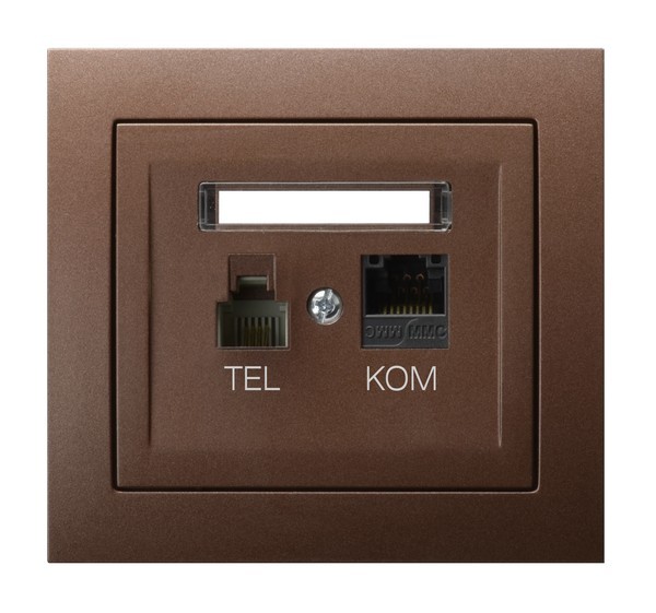 Gniazdo komputerowo-telefoniczne RJ 45 kat. 5e, (8-stykowe) + RJ 11 (6-stykowe) GPKT-W/K/52 Kier OSPEL brązowy metalik