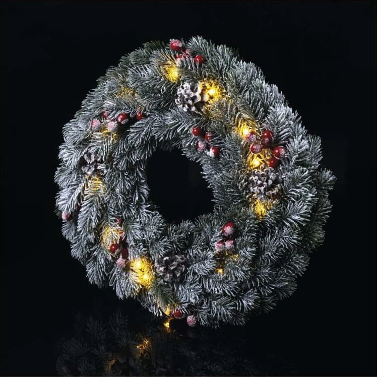 Wianek świąteczny bożonarodzeniowy na drzwi 20 LED 38cm 2x AA WW Timer DCTW06 Emos IP20 0,4W Boże Narodzenie ozdoba świecąca dekoracja na święta świąteczna elektryczna stroik wieniec ciepły biały