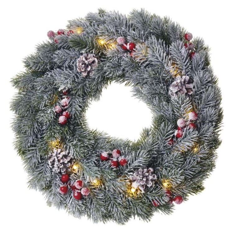 Wianek świąteczny bożonarodzeniowy na drzwi 20 LED 38cm 2x AA WW Timer DCTW06 Emos IP20 0,4W Boże Narodzenie ozdoba świecąca dekoracja na święta świąteczna elektryczna stroik wieniec ciepły biały