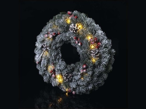 Wianek świąteczny bożonarodzeniowy na drzwi 20 LED 38cm 2x AA WW Timer DCTW06 Emos IP20 0,4W Boże Narodzenie ozdoba świecąca dekoracja na święta świąteczna elektryczna stroik wieniec ciepły biały