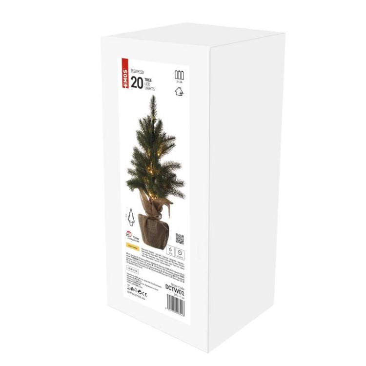 Drzewko drzewo świecące Dekoracja świąteczna 52cm 20 micro LED DCTW01 Emos 2x AA WW IP20 timer WW Boże Narodzenie ozdoba choinka wewnętrzna do domu ciepła biel