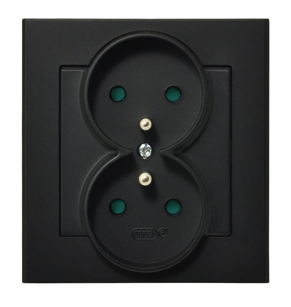 Gniazdo podwójne z uziemieniem z przesłonami torów prądowych, kompletne z ramką GP-2RZP/33 Sonata OSPEL czarny metalik czarne czarna