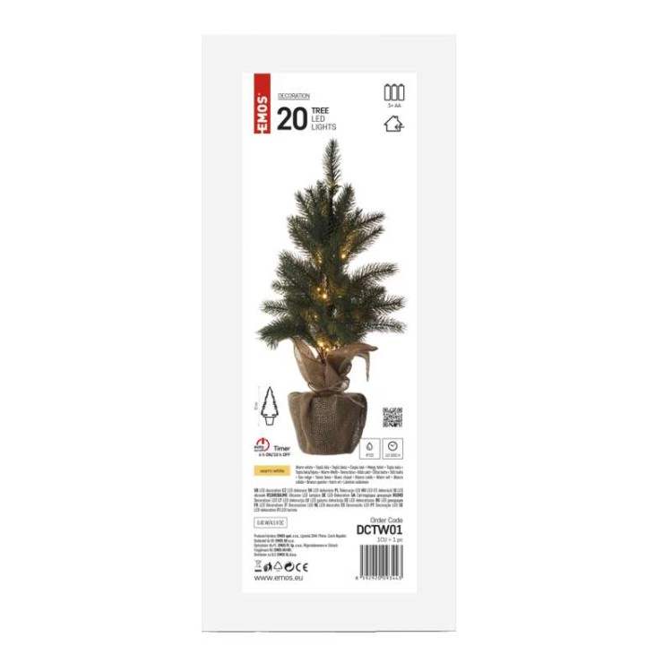 Drzewko drzewo świecące Dekoracja świąteczna 52cm 20 micro LED DCTW01 Emos 2x AA WW IP20 timer WW Boże Narodzenie ozdoba choinka wewnętrzna do domu ciepła biel