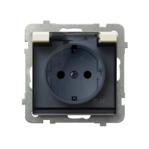 Gniazdo bryzgoszczelne z uziemieniem schuko IP-44 wieczko przezroczyste GPH-1RS/m/27/d Sonata OSPEL ecru
