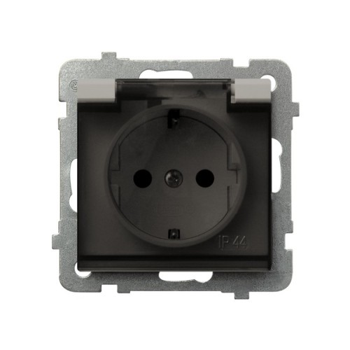 Gniazdo bryzgoszczelne z uziemieniem schuko IP-44 wieczko przezroczyste GPH-1RS/m/82/d Sonata OSPEL kaszmir