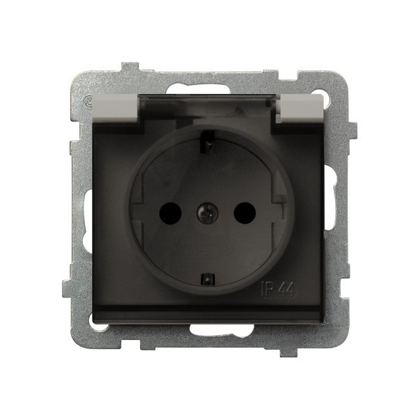 Gniazdo bryzgoszczelne z uziemieniem schuko IP-44 wieczko przezroczyste GPH-1RS/m/82/d Sonata OSPEL kaszmir