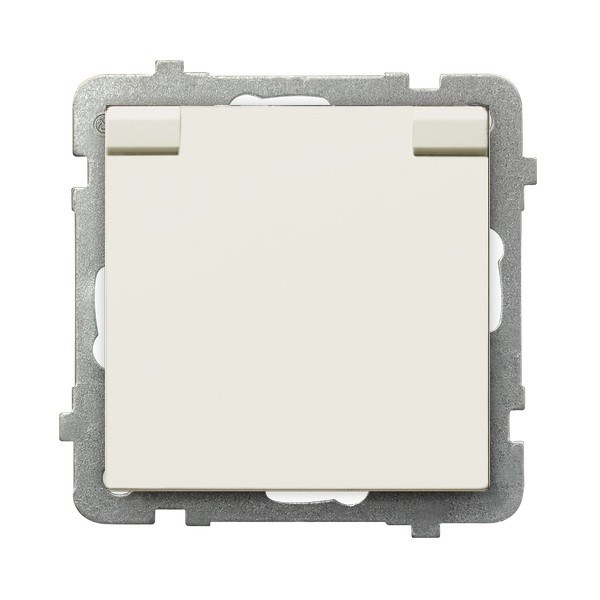 Gniazdo bryzgoszczelne z uziemieniem IP-44 wieczko w kolorze wyrobu GPH-1RZ/m/27/w Sonata OSPEL ecru