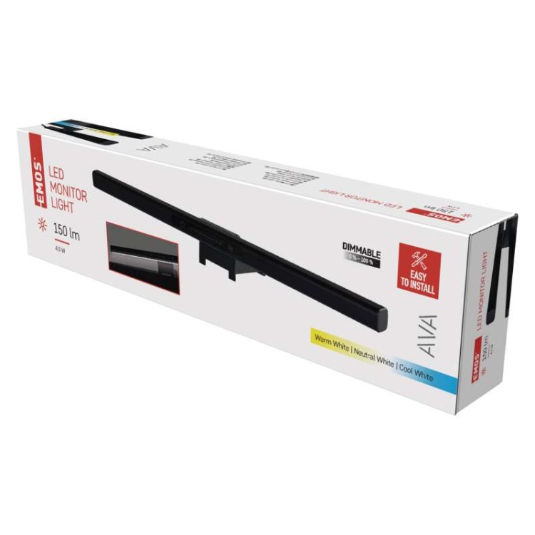 Lampa biurkowa zasilana z USB do monitora biurka i klawiatury Ściemnialna AVA Z7617 Emos LED lampka regulowana 3000K 4000K 5000K laptopa mocowana na monitorze Czarna