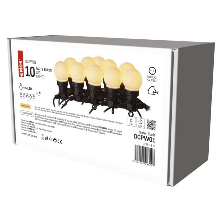 Lampki ogrodowe Girlanda Łańcuch Party 10x 5 LED do Ogrodu z Żarówkami DCPW01 Emos Dekoracyjny 5m   IP44 WW Dekoracja sznur ciepły mleczne