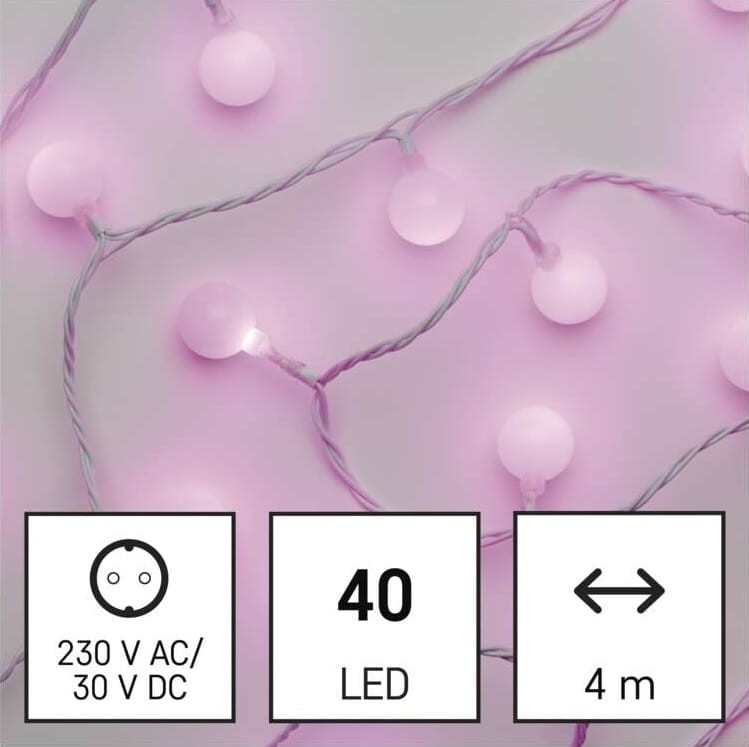 Lampki ogrodowe Girlanda Łańcuch kulki Big Cherry 40x LED do Ogrodu z Żarówkami D5AP01 Emos Dekoracyjny 4m lampki choinkowe świąteczne IP44 Dekoracja sznur Różowy