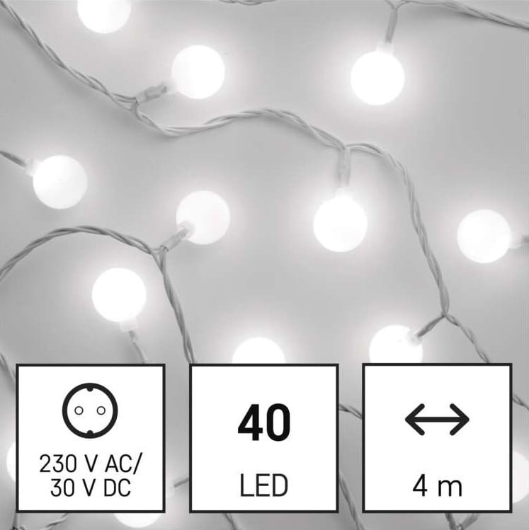 Lampki ogrodowe Girlanda Łańcuch kulki Big Cherry 40x LED do Ogrodu z Żarówkami D5AC01 Emos Dekoracyjny 4m lampki choinkowe świąteczne IP44 Dekoracja sznur zimna biel Biały
