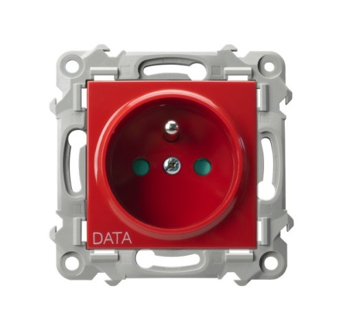 Gniazdo pojedyncze z uziemieniem DATA z przesłonami torów prądowych GP-1ZZDP/m/00 Szafir OSPEL czerwony czerwone