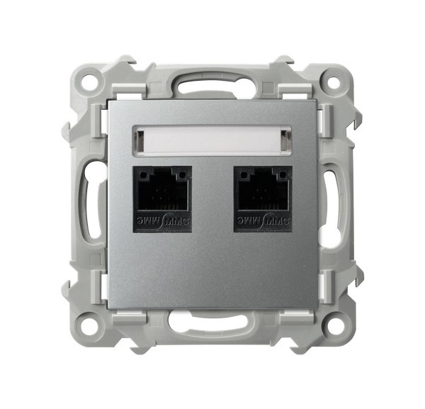 Gniazdo komputerowe podwójne, kat. 5e MMC GPK-2Z/K/m/18 Szafir OSPEL srebro srebrne srebrny srebrna