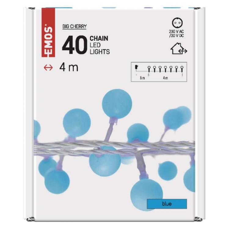 Lampki ogrodowe Girlanda Łańcuch kulki Big Cherry 40x LED do Ogrodu z Żarówkami D5AB01 Emos Dekoracyjny 4m lampki choinkowe świąteczne IP44 Dekoracja sznur Niebieski
