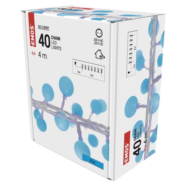 Lampki ogrodowe Girlanda Łańcuch kulki Big Cherry 40x LED do Ogrodu z Żarówkami D5AB01 Emos Dekoracyjny 4m lampki choinkowe świąteczne IP44 Dekoracja sznur Niebieski