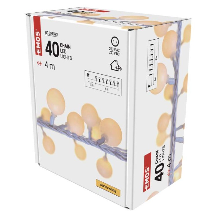 Lampki ogrodowe Girlanda Łańcuch kulki Big Cherry 40x LED do Ogrodu z Żarówkami D5AW01 Emos Dekoracyjny 4m lampki choinkowe świąteczne IP44 Dekoracja sznur ciepłobiały Ciepły biały