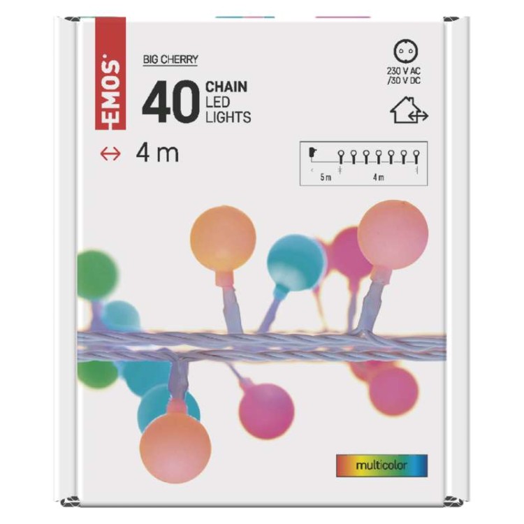 Lampki ogrodowe Girlanda Łańcuch kulki Big Cherry 40x LED RGB do Ogrodu z Żarówkami D5AM01 Emos Dekoracyjny 4m lampki choinkowe świąteczne IP44 Dekoracja sznur Multikolor