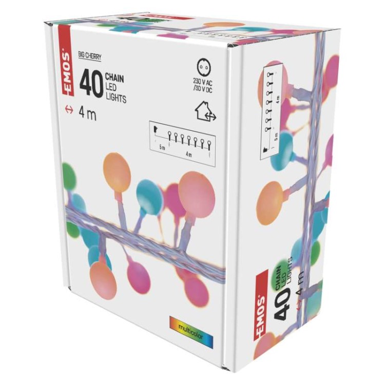 Lampki ogrodowe Girlanda Łańcuch kulki Big Cherry 40x LED RGB do Ogrodu z Żarówkami D5AM01 Emos Dekoracyjny 4m lampki choinkowe świąteczne IP44 Dekoracja sznur Multikolor