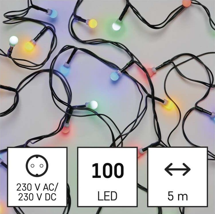 Lampki choinkowe Łańcuch kulki Cherry 100x LED z Żarówkami D5GM02 Emos Dekoracyjny 5m lampki świąteczne IP20 Dekoracja świąteczna Boże Narodzenie ozdoba wewnętrzna do domu kolorowe lampki sznur Multikolor