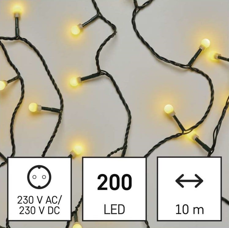 Lampki choinkowe Łańcuch kulki Cherry 200x LED z Żarówkami D5GW03 Emos Dekoracyjny 10m lampki świąteczne IP20 Dekoracja świąteczna Boże Narodzenie ozdoba wewnętrzna do domu sznur ciepłobiały Ciepły biały