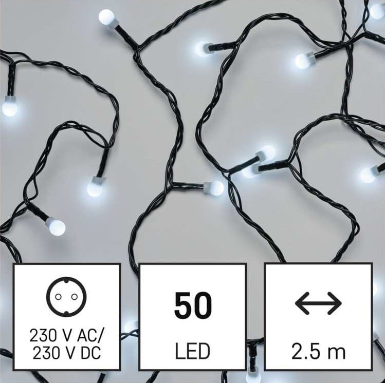 Lampki choinkowe Łańcuch kulki Cherry 50x LED z Żarówkami D5GC01 Emos Dekoracyjny 2,5m lampki świąteczne IP20 Dekoracja świąteczna Boże Narodzenie ozdoba wewnętrzna do domu sznur CW zimna biel Zimny biały