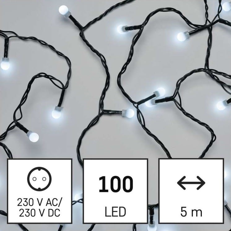 Lampki choinkowe Łańcuch kulki Cherry 100x LED z Żarówkami D5GC02 Emos Dekoracyjny 5m lampki świąteczne IP20 Dekoracja świąteczna Boże Narodzenie ozdoba wewnętrzna do domu sznur CW zimna biel Zimny biały