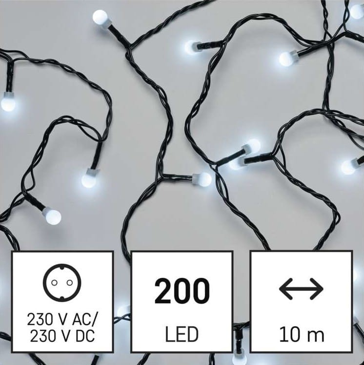 Lampki choinkowe Łańcuch kulki Cherry 200x LED z Żarówkami D5GC03 Emos Dekoracyjny 10m lampki świąteczne IP20 Dekoracja świąteczna Boże Narodzenie ozdoba wewnętrzna do domu sznur CW zimna biel Zimny biały