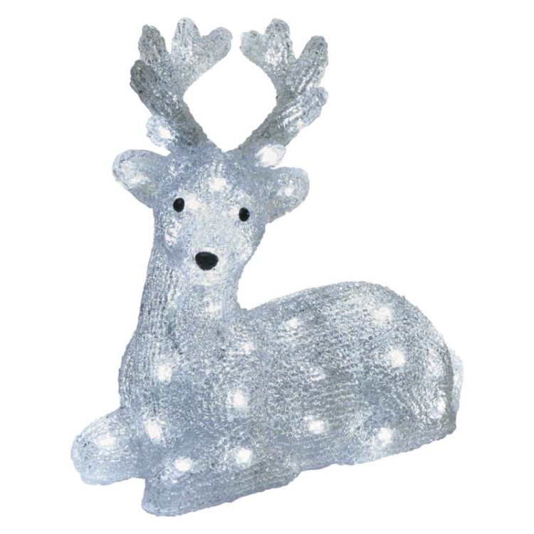 Jeleń świąteczny bożonarodzeniowy leżący 40 LED 31cm CW Timer DCFC06 Emos 230V IP44 2,1W Boże Narodzenie ozdoba świecąca dekoracja figurka na święta świąteczna elektryczna stroik zimny biały