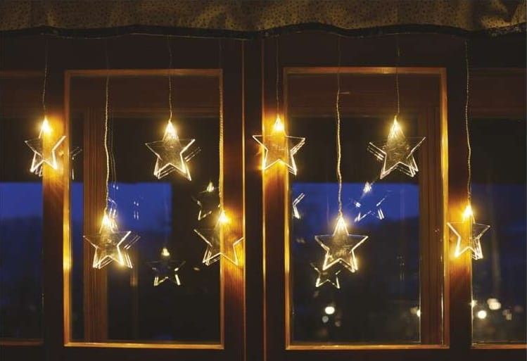 Kurtyna świetlna sople gwiazdki świąteczna bożonarodzeniowa 8 LED 45x84cm WW DCGW02 Emos 230V IP44 0,6W Boże Narodzenie ozdoba świecąca dekoracja na święta świąteczna elektryczna stroik wiszący girlanda na okno gwiazdy ciepły biały