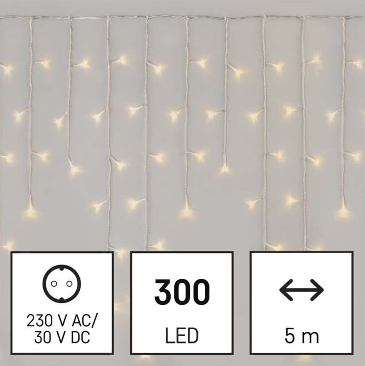 Kurtyna świetlna sople świąteczna bożonarodzeniowa migające 300 LED 5x0,7m WW D4CW02 Emos timer pilot 230V IP44 6W Boże Narodzenie ozdoba świecąca dekoracja na święta świąteczna elektryczna stroik wiszący girlanda na okno ciepły biały