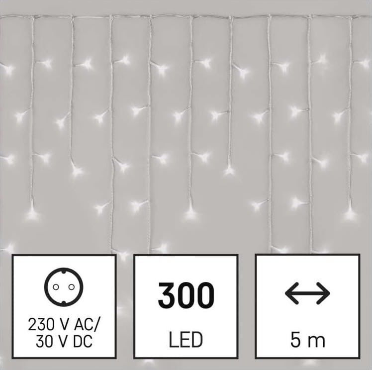 Kurtyna świetlna sople świąteczna bożonarodzeniowa migające 300 LED 5x0,7m CW D4CC02 Emos timer pilot 230V IP44 6W Boże Narodzenie ozdoba świecąca dekoracja na święta świąteczna elektryczna stroik wiszący girlanda na okno zimny biały