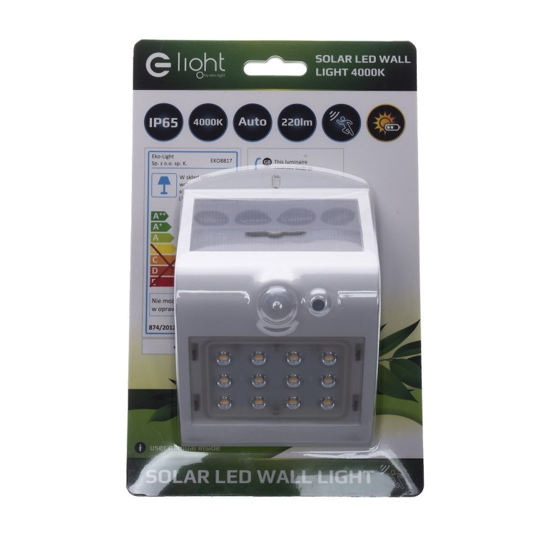 Lampka Solarna Butterfly Biała 1,5W EKO8817 Eko-Light Oprawa elewacyjna lampa ścienna