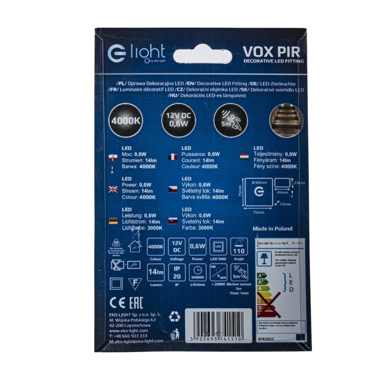 VOX Barwa Neutralna 4000K 12V z czujnikiem ruchu EKS1510 Eko-Light