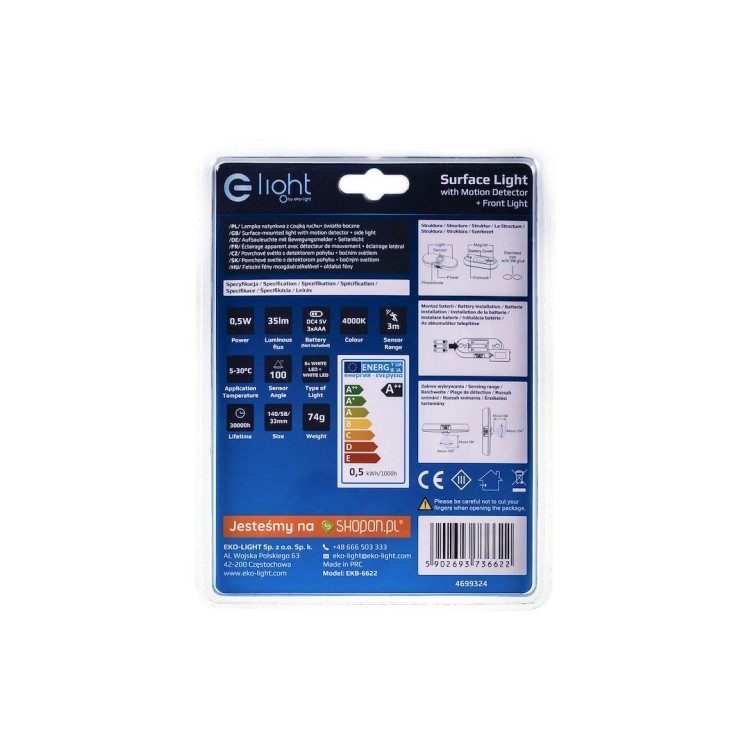 LAMPKA NATYNKOWA Z CZUJKĄ RUCHU 4000K EKB6622 Eko-Light